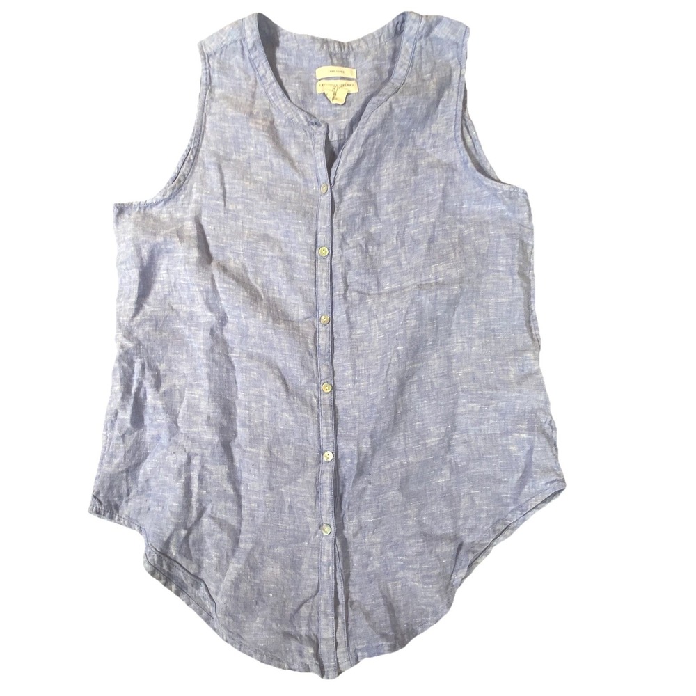 Christian Siriano Top Small Shirt 100 % Linen Sleeveless Blue Cool Beach Coastal